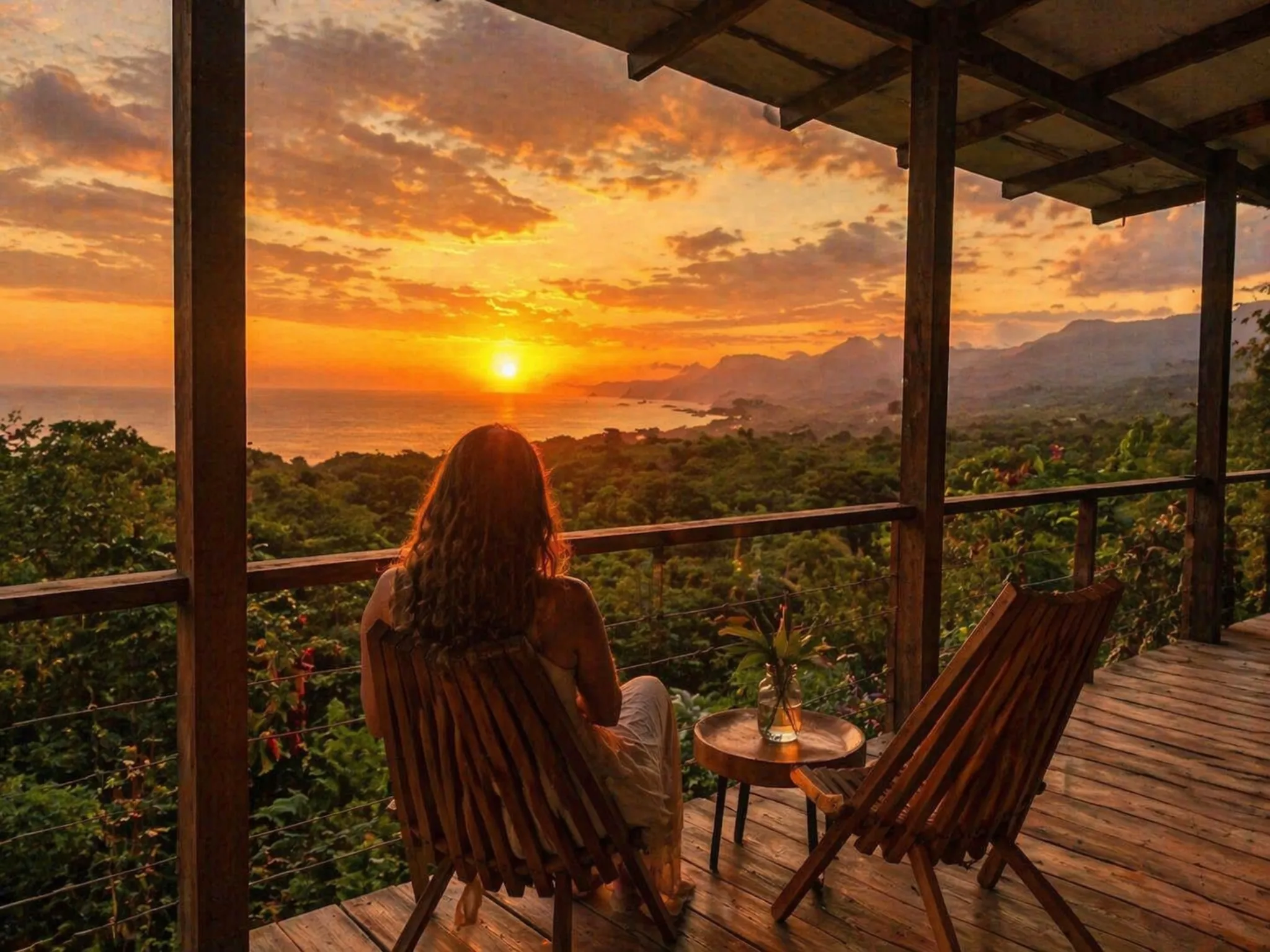 Eco lodge for sale near Tayrona National Park Colombia — sunset view over private jungle property